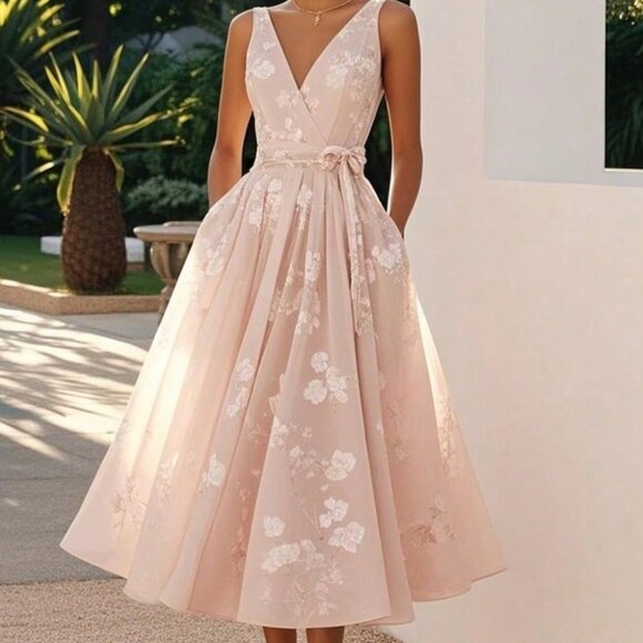 MODA ME COUTURE Dresses & Skirts - Light Pink Elegant Women's Banquet Evening Sleeveless V-Neck Dress